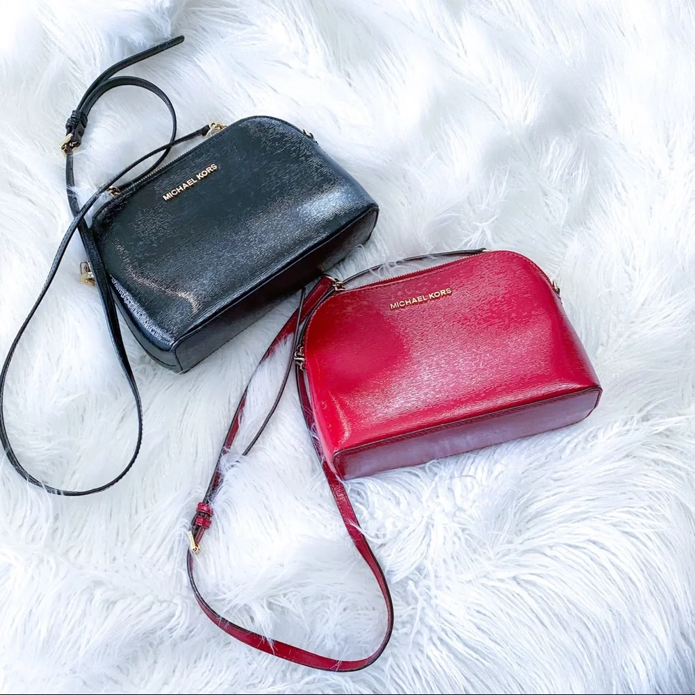 Michael Kors Authentic red & black patent dome crossbody purse bundle deal - Picture 1 of 16